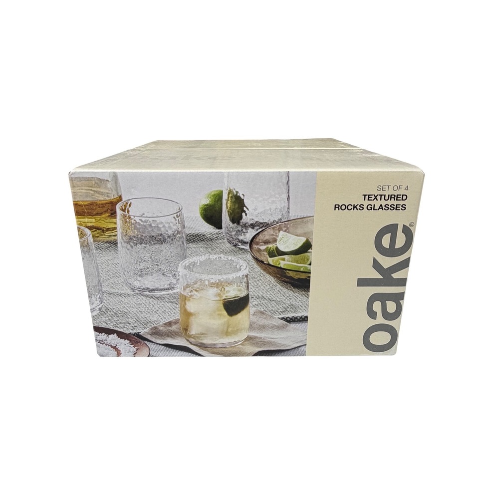 Oake Textured Double Old Fashioned Rocks Glasses Set‎ of 4 Clear 13.4oz NEW